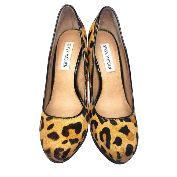 Steve Madden Shoes Womens 7 Brown Black Cheetah Leather Pony Hair Block Heels - Picture 4 of 11